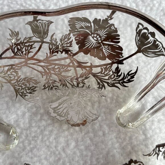 Flanders Poppy Sterling Silver on Clear Glass 3-Handled Dish - Picture 11 of 15